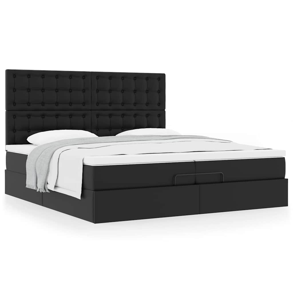 Cadre de lit ottoman avec matelas noir 200x200 cm similicuir - XIOS