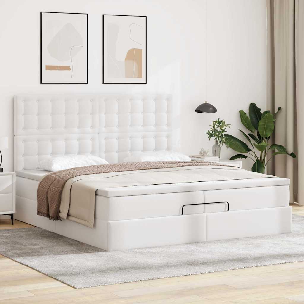 Cadre de lit ottoman avec matelas blanc 200x200 cm similicuir - XIOS
