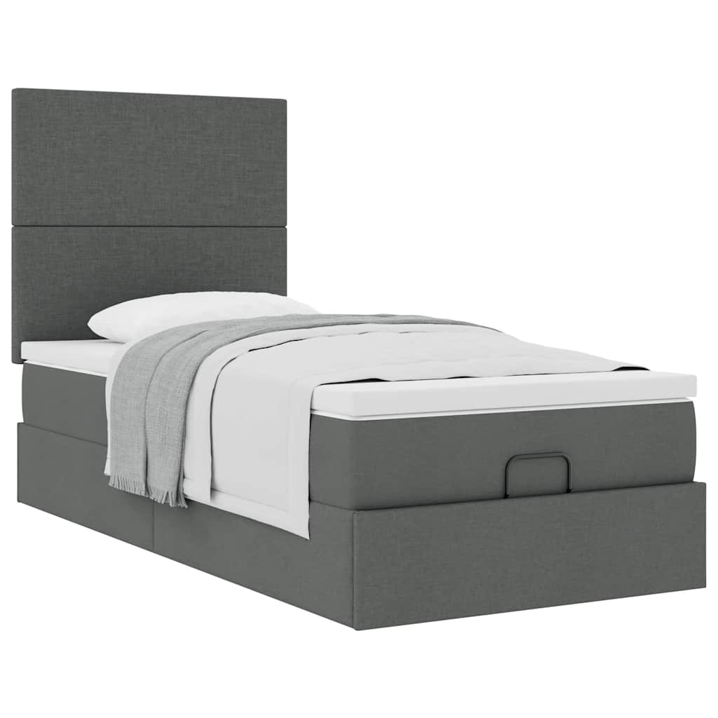 Cadre de lit ottoman avec matelas gris foncé 80x200 cm tissu - XIOS