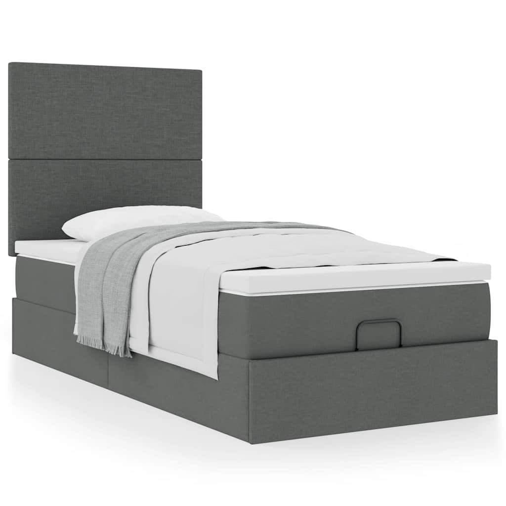 Cadre de lit ottoman avec matelas gris foncé 80x200 cm tissu - XIOS