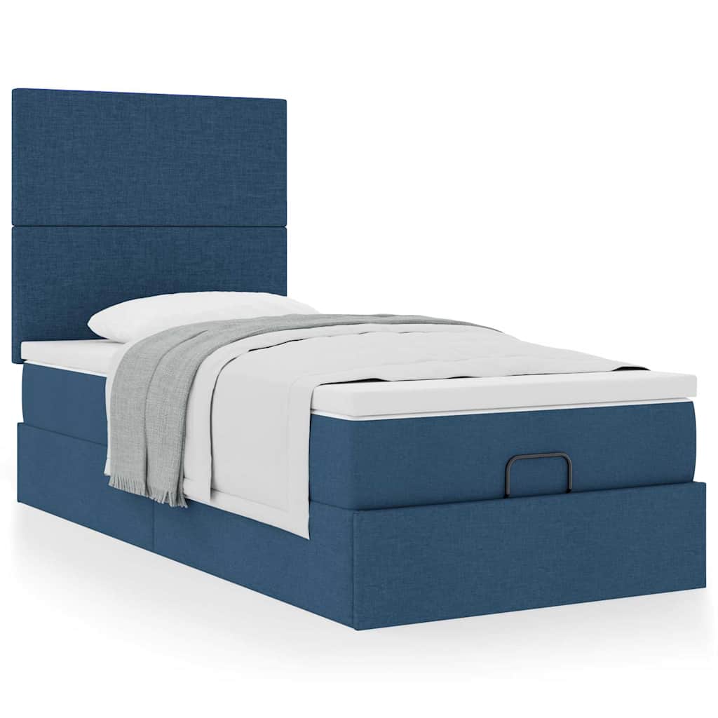 Cadre de lit ottoman avec matelas bleu 80x200 cm tissu - XIOS