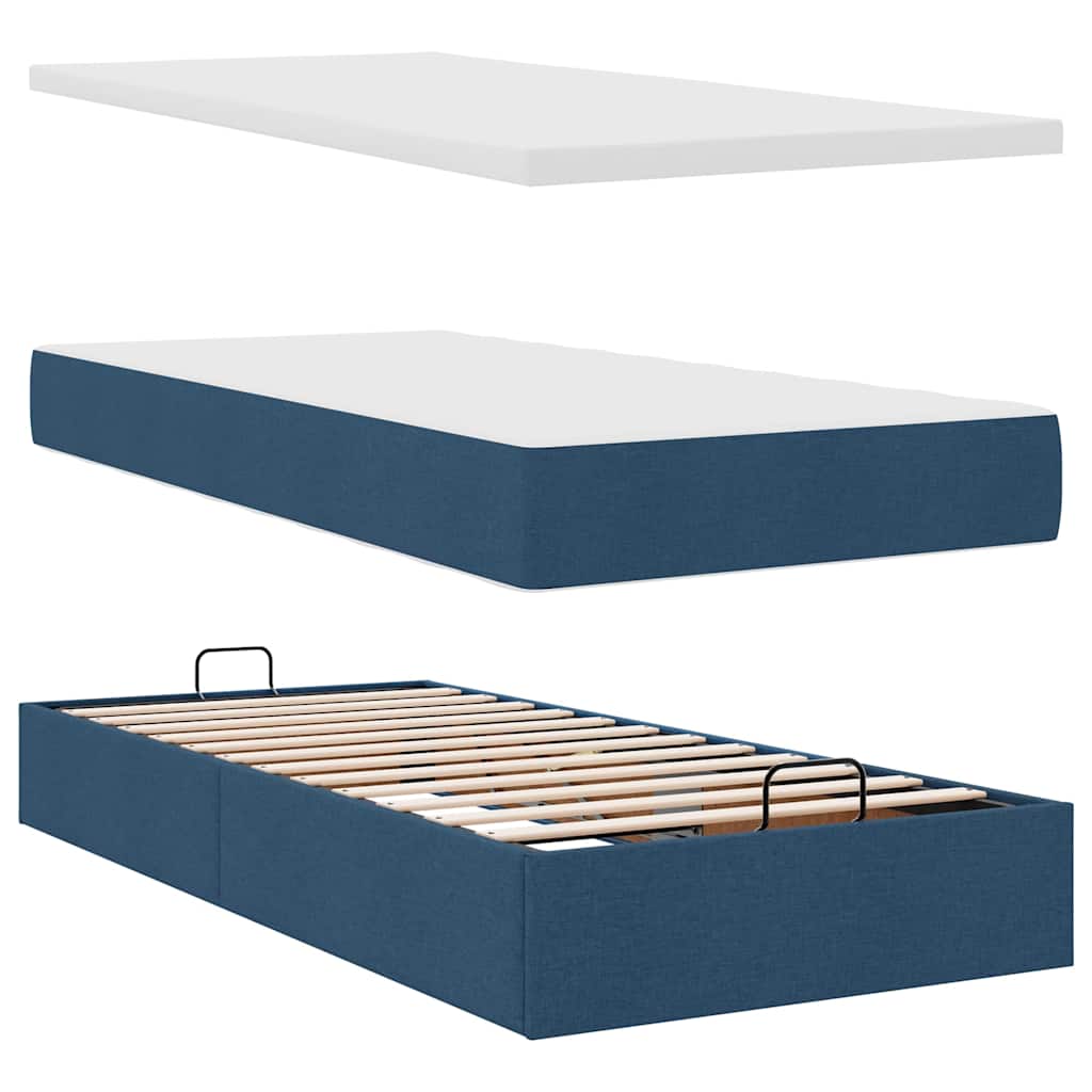 Cadre de lit ottoman avec matelas bleu 80x200 cm tissu - XIOS