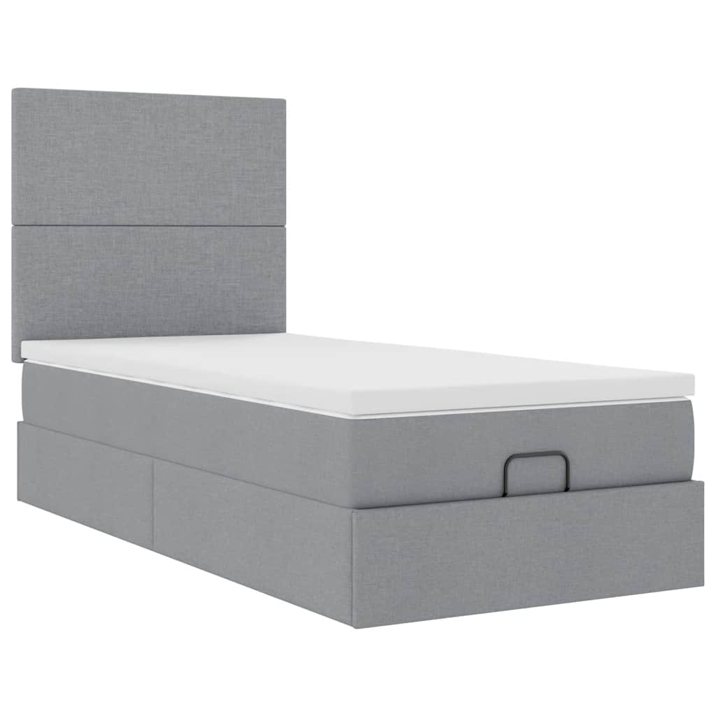 Cadre de lit ottoman et matelas gris clair 90x190 cm tissu - XIOS