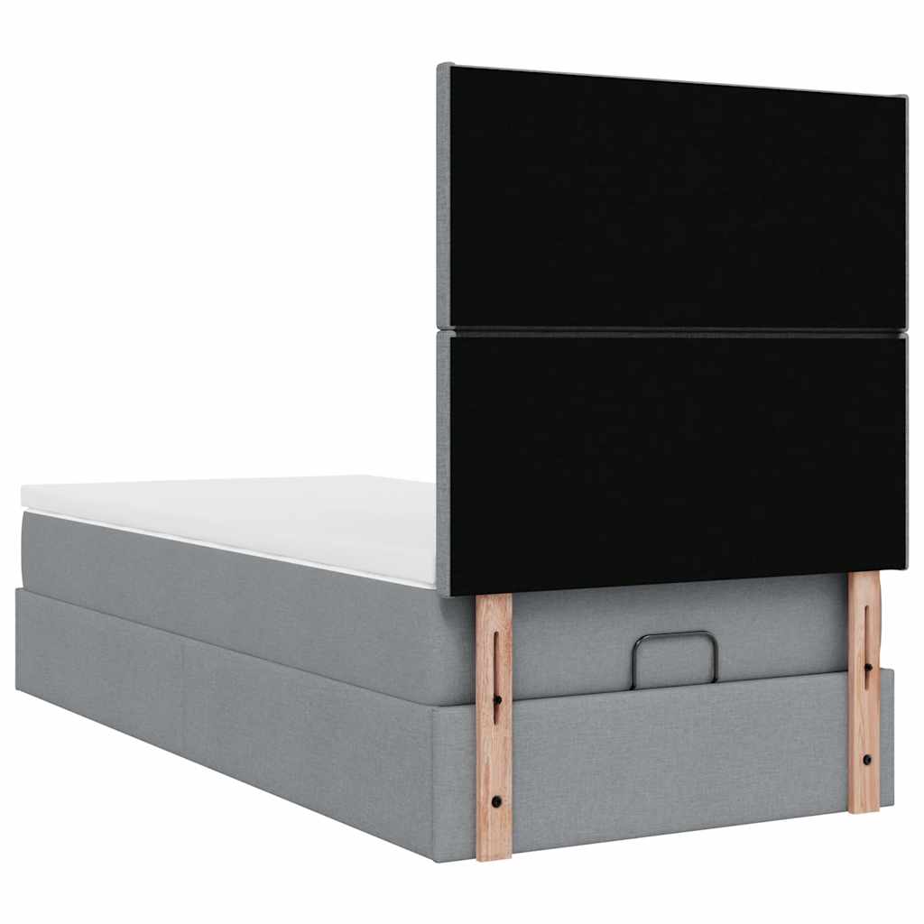 Cadre de lit ottoman et matelas gris clair 90x190 cm tissu - XIOS