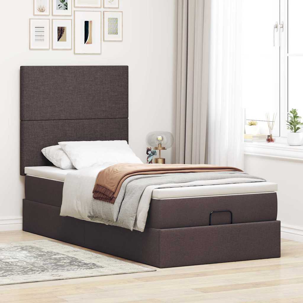 Cadre de lit ottoman avec matelas marron foncé 90x190 cm tissu - XIOS