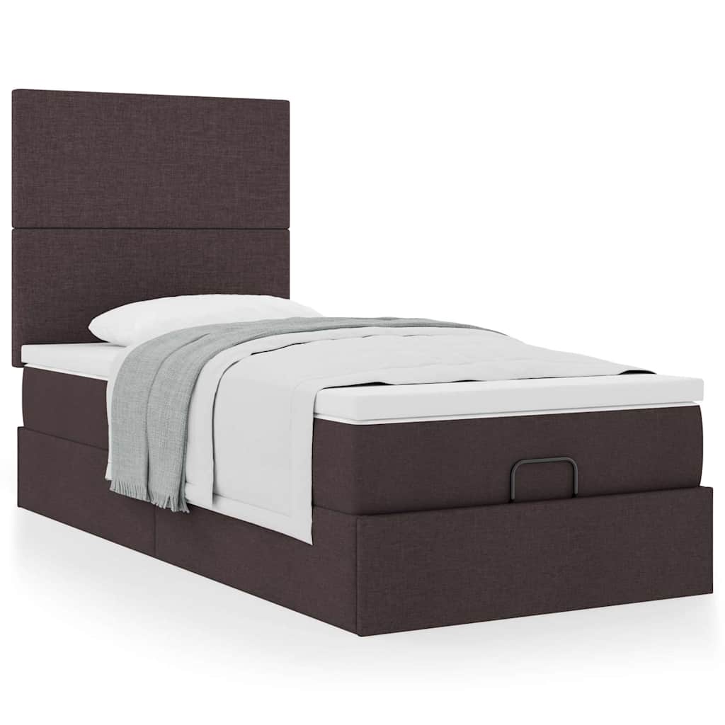 Cadre de lit ottoman avec matelas marron foncé 90x190 cm tissu - XIOS