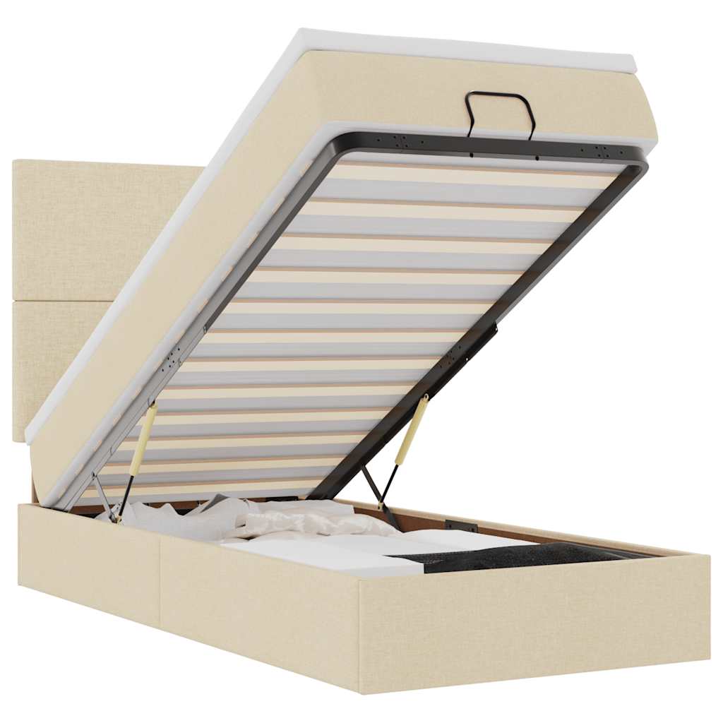 Cadre de lit ottoman avec matelas crème 90x190 cm tissu