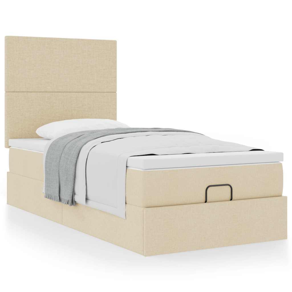 Cadre de lit ottoman avec matelas crème 90x190 cm tissu - XIOS
