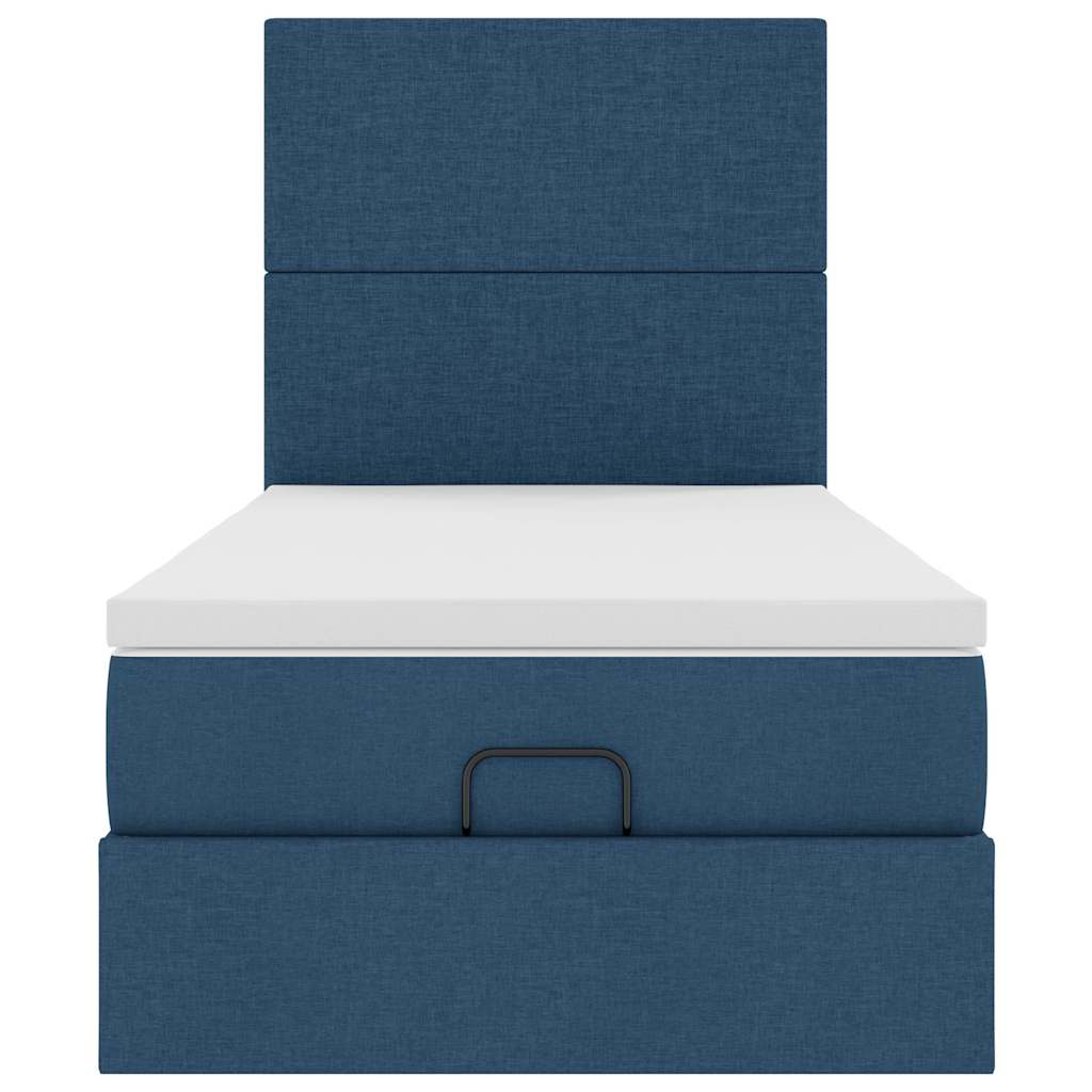 Cadre de lit ottoman avec matelas bleu 90x190 cm tissu - XIOS