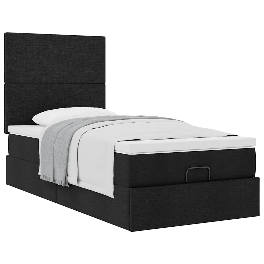 Lit ottoman avec matelas noir 90x200 cm tissu - XIOS