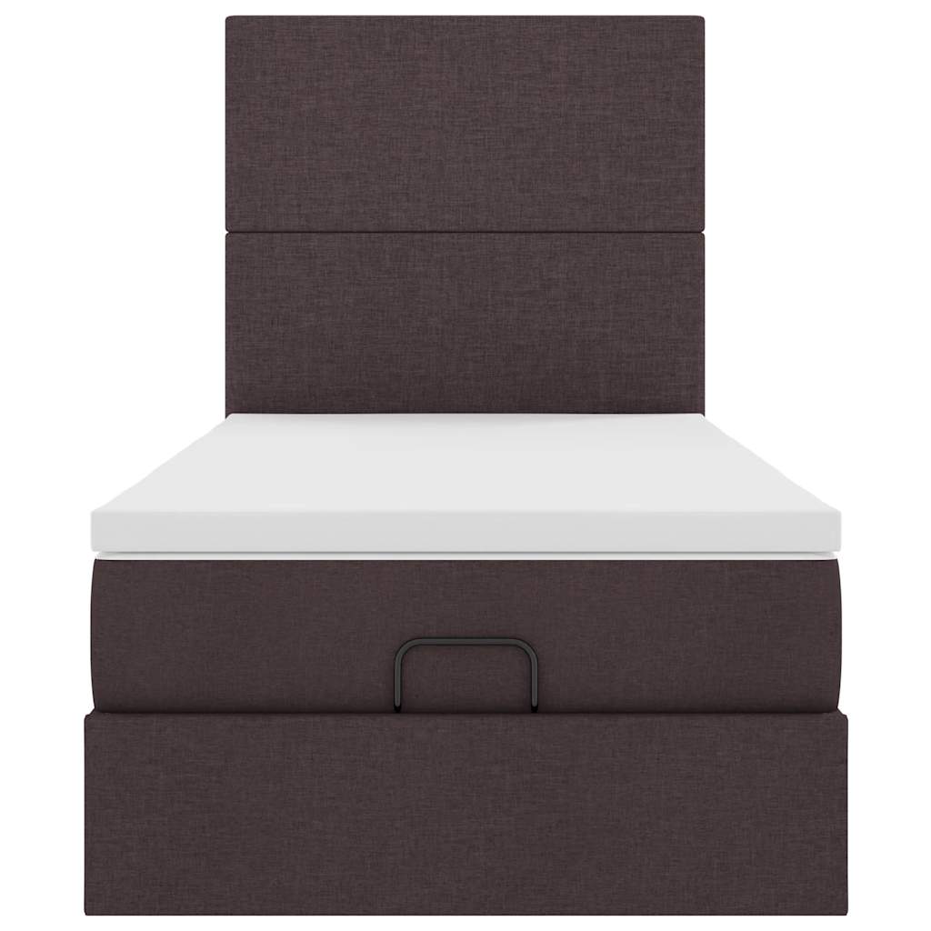Lit ottoman avec matelas marron foncé 90x200 cm tissu - XIOS
