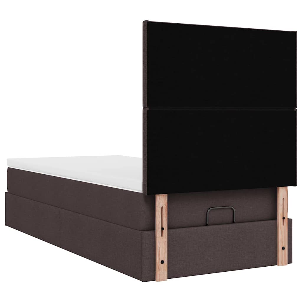 Lit ottoman avec matelas marron foncé 90x200 cm tissu - XIOS