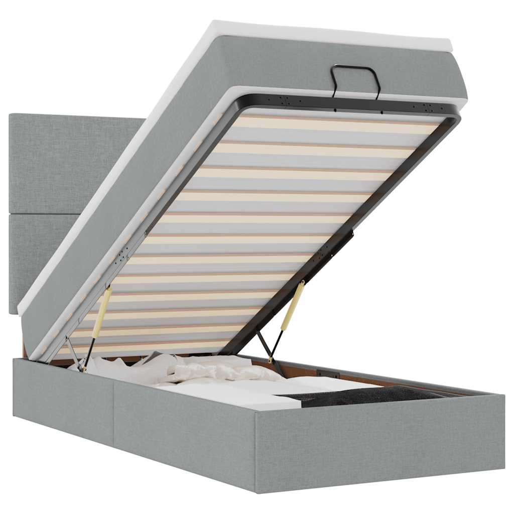Lit ottoman avec matelas gris clair 100x200 cm tissu - XIOS