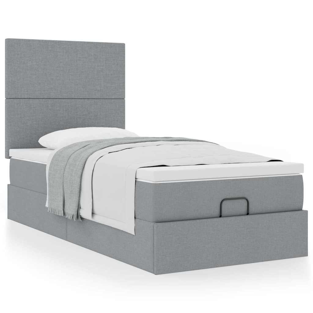 Lit ottoman avec matelas gris clair 100x200 cm tissu - XIOS