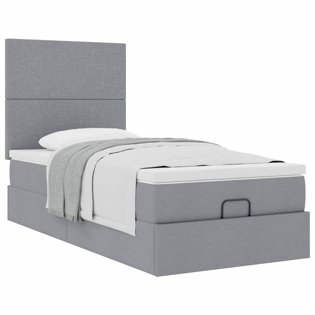 Lit ottoman avec matelas gris clair 100x200 cm tissu - XIOS