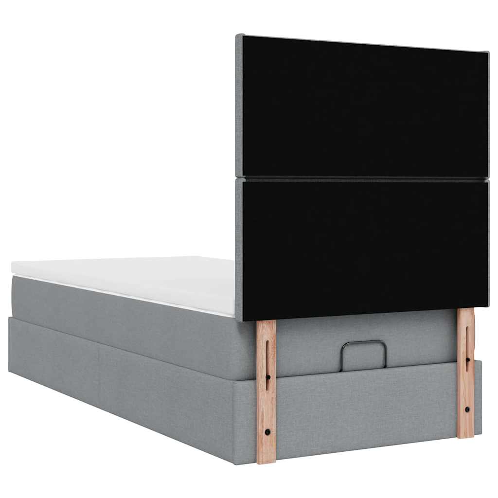 Lit ottoman avec matelas gris clair 100x200 cm tissu - XIOS