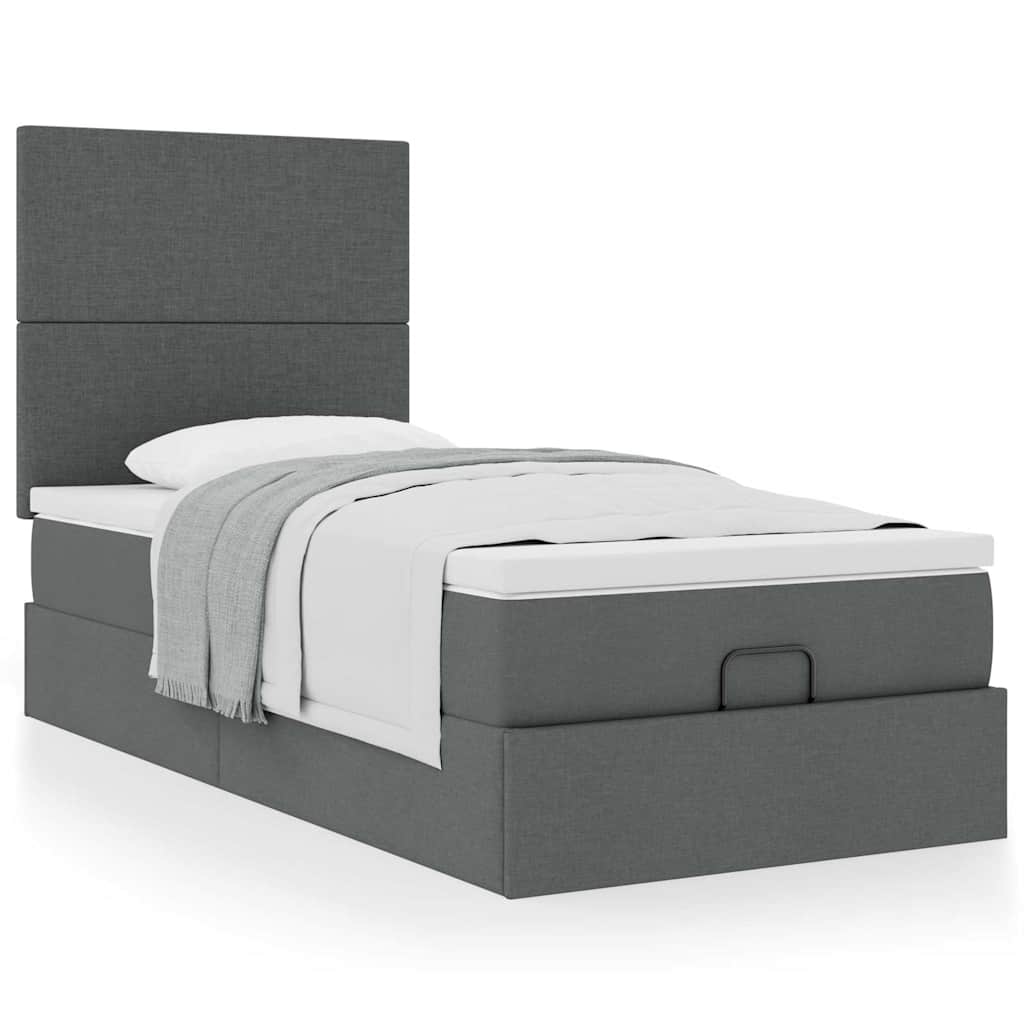 Cadre de lit ottoman avec matelas gris foncé 100x200 cm tissu - XIOS