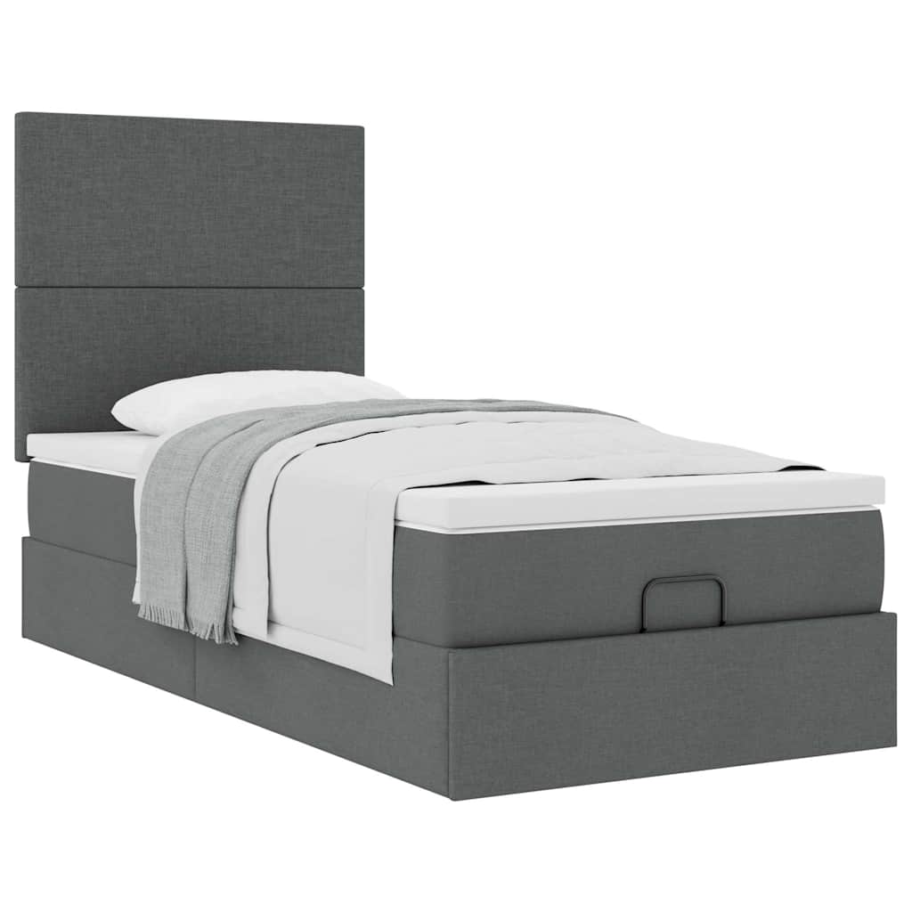 Cadre de lit ottoman avec matelas gris foncé 100x200 cm tissu - XIOS