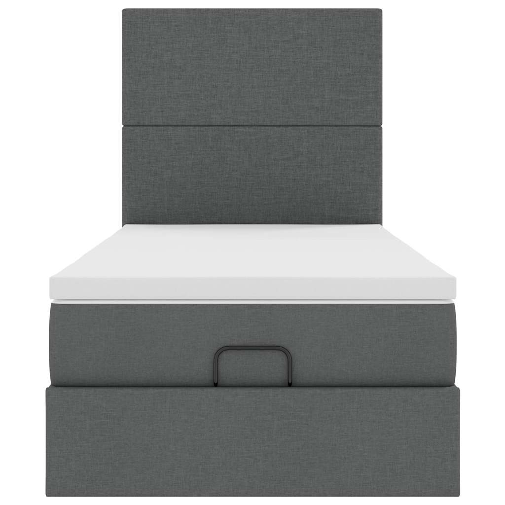 Cadre de lit ottoman avec matelas gris foncé 100x200 cm tissu - XIOS