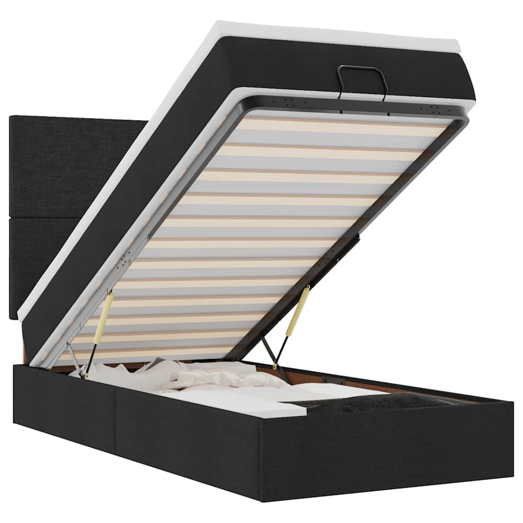 Lit ottoman avec matelas noir 100x200 cm tissu - XIOS