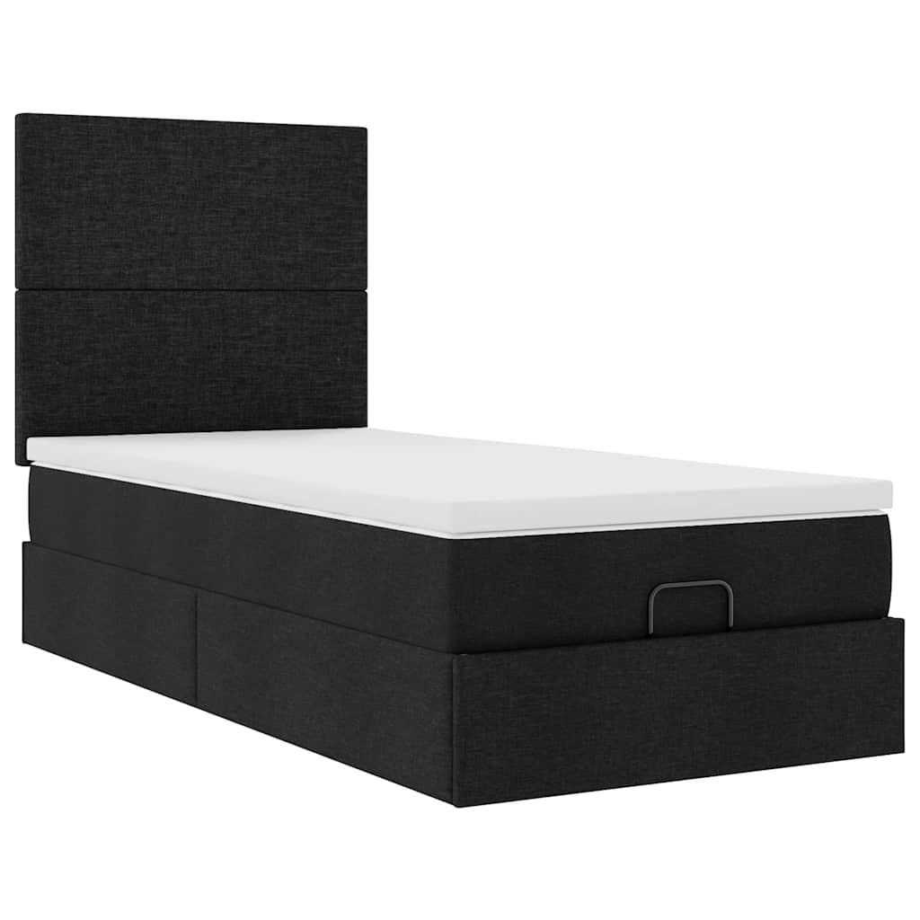 Lit ottoman avec matelas noir 100x200 cm tissu - XIOS