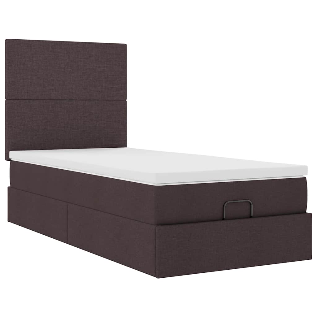 Lit ottoman avec matelas marron foncé 100x200 cm tissu - XIOS