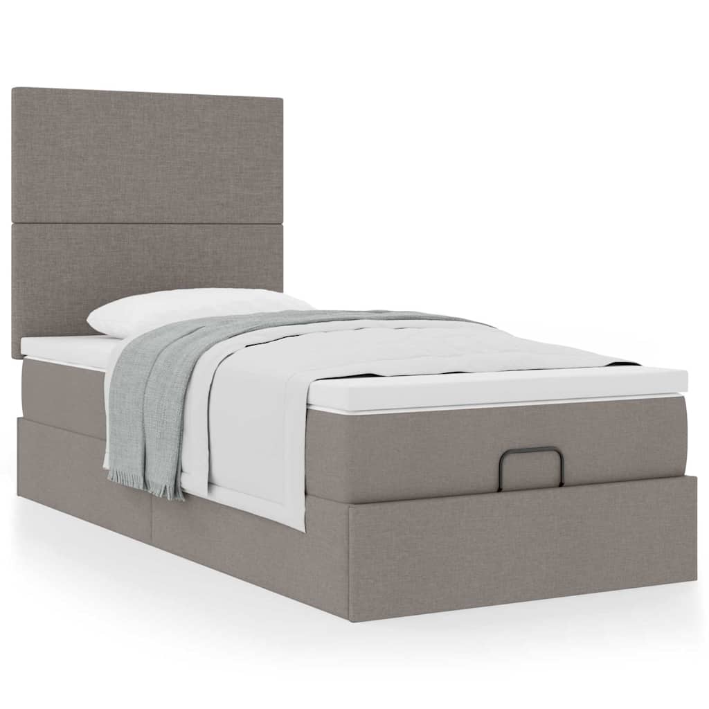 Lit ottoman avec matelas taupe 100x200 cm tissu