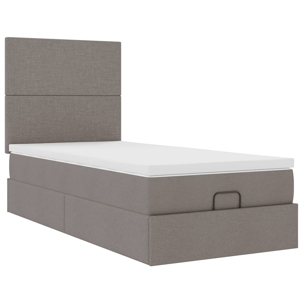Lit ottoman avec matelas taupe 100x200 cm tissu - XIOS
