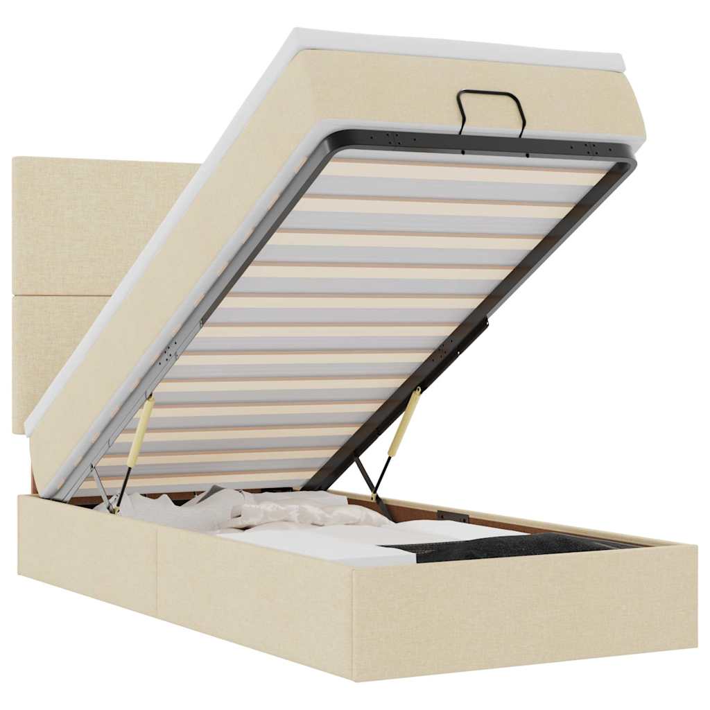 Lit ottoman avec matelas crème 100x200 cm tissu - XIOS