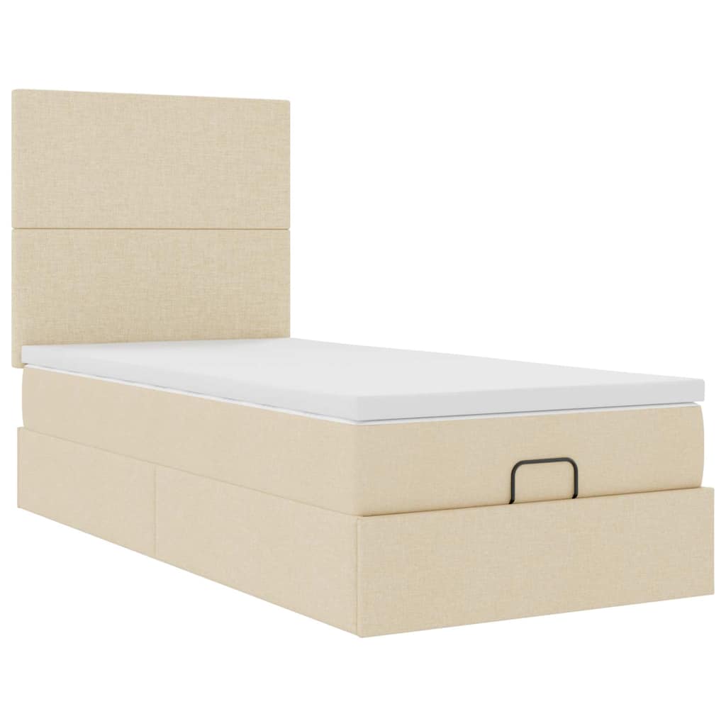 Lit ottoman avec matelas crème 100x200 cm tissu - XIOS