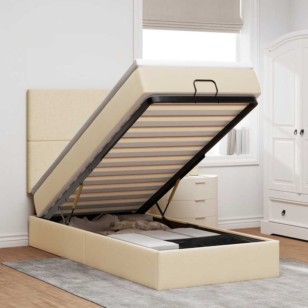 Lit ottoman avec matelas crème 100x200 cm tissu - XIOS