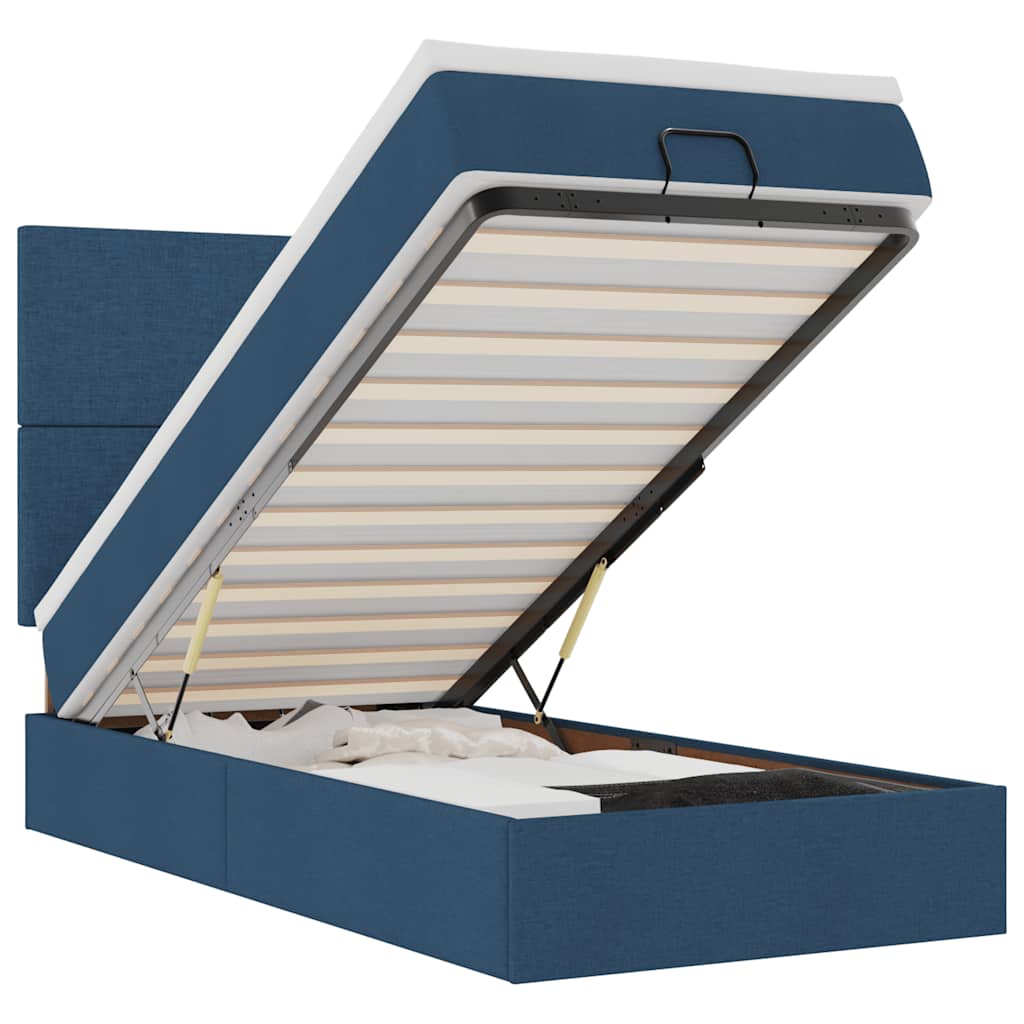 Lit ottoman avec matelas bleu 100x200 cm tissu - XIOS