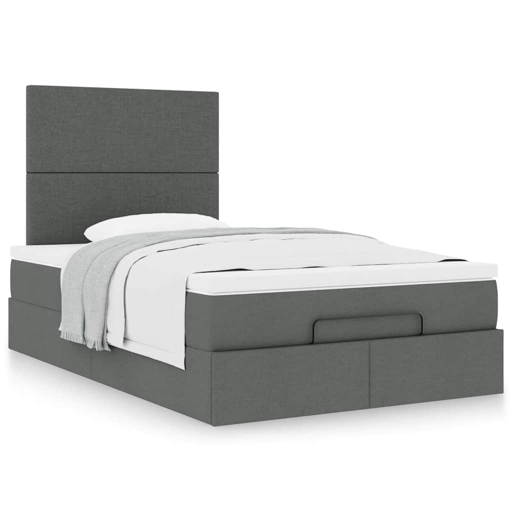 Cadre de lit ottoman avec matelas gris foncé 120x190 cm tissu - XIOS
