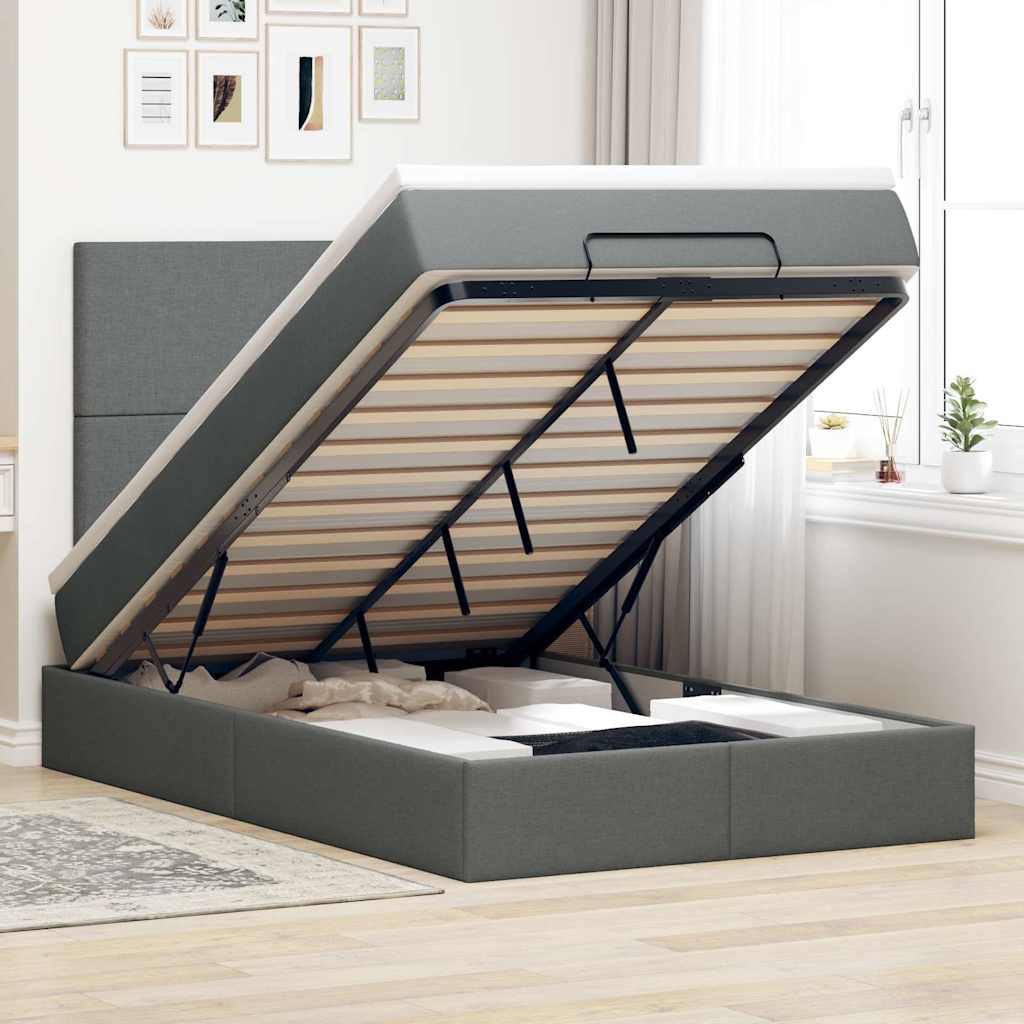 Cadre de lit ottoman avec matelas gris foncé 120x190 cm tissu - XIOS