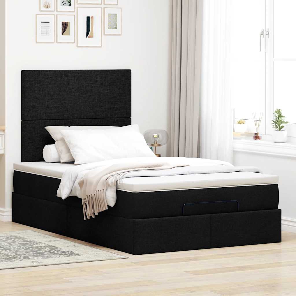 Cadre de lit ottoman avec matelas noir 120x190 cm tissu - XIOS