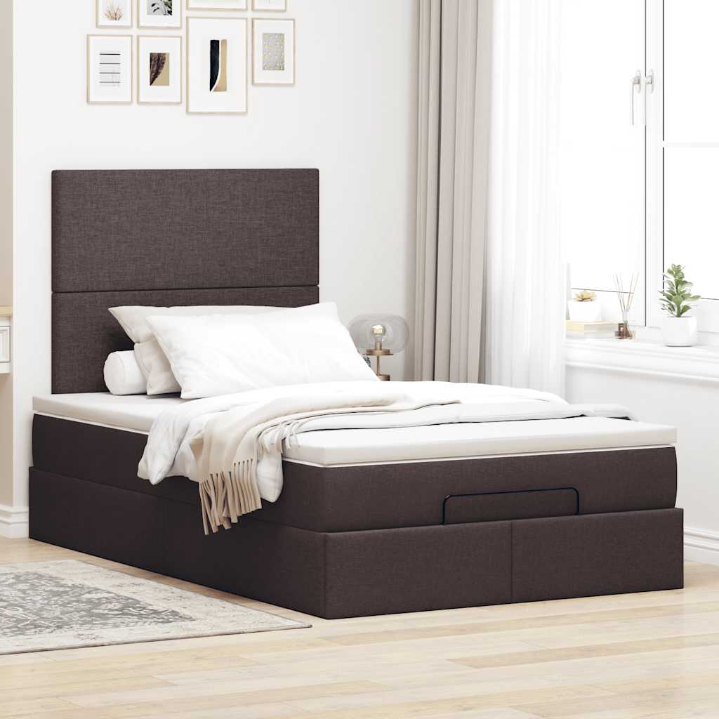 Cadre de lit ottoman avec matelas marron foncé 120x190 cm tissu - XIOS