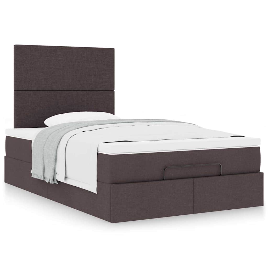 Cadre de lit ottoman avec matelas marron foncé 120x190 cm tissu - XIOS
