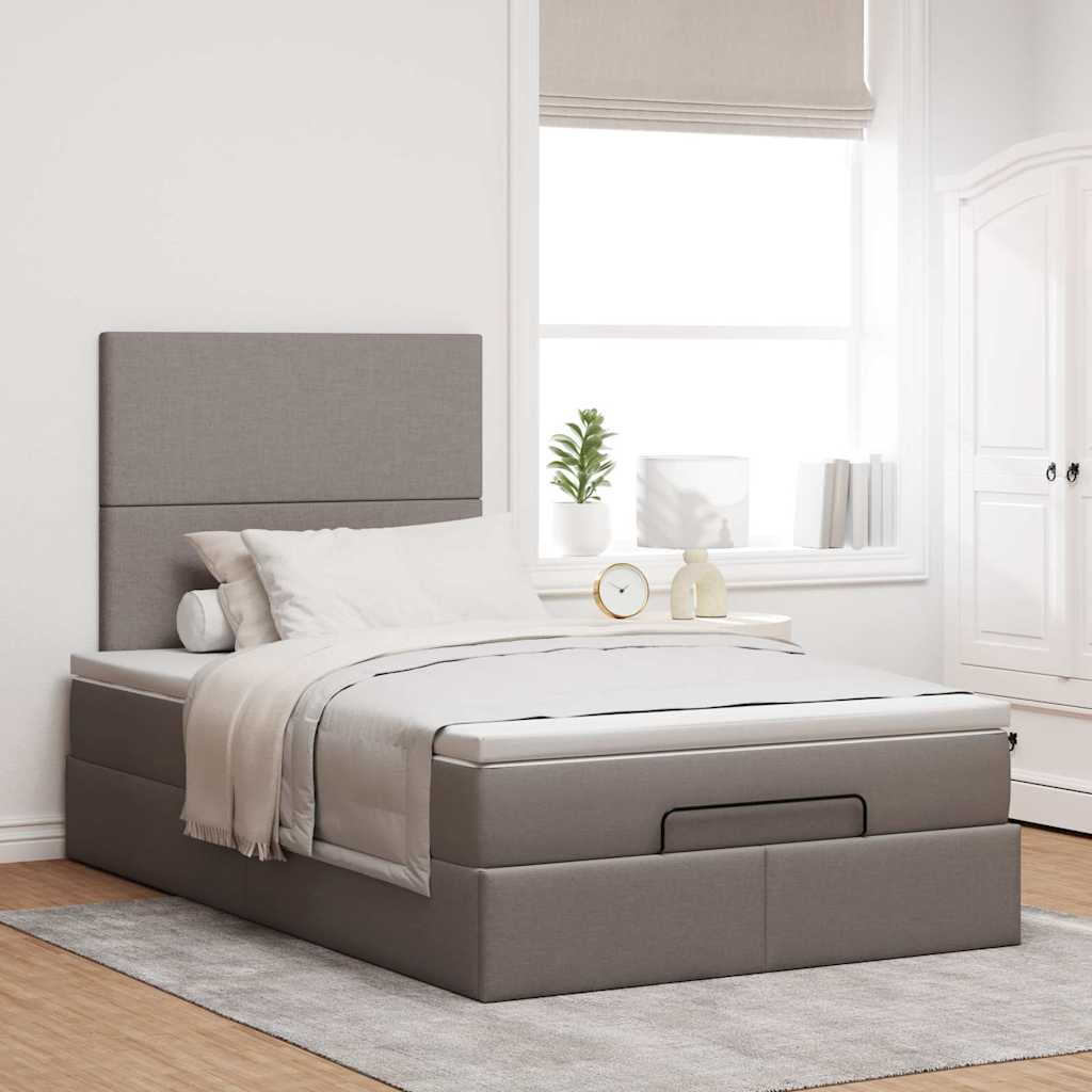 Cadre de lit ottoman avec matelas taupe 120x190 cm tissu - XIOS