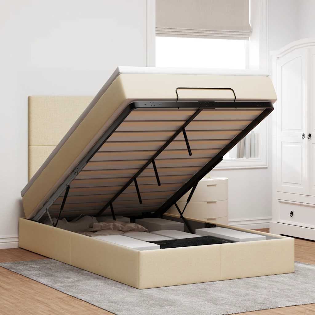 Cadre de lit ottoman avec matelas crème 120x190 cm tissu - XIOS