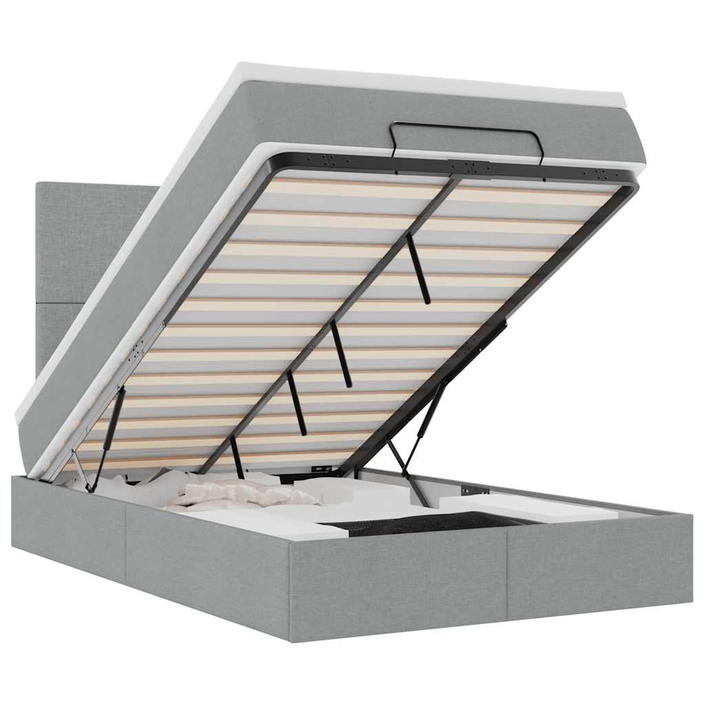Cadre de lit ottoman et matelas gris clair 120x200 cm tissu - XIOS