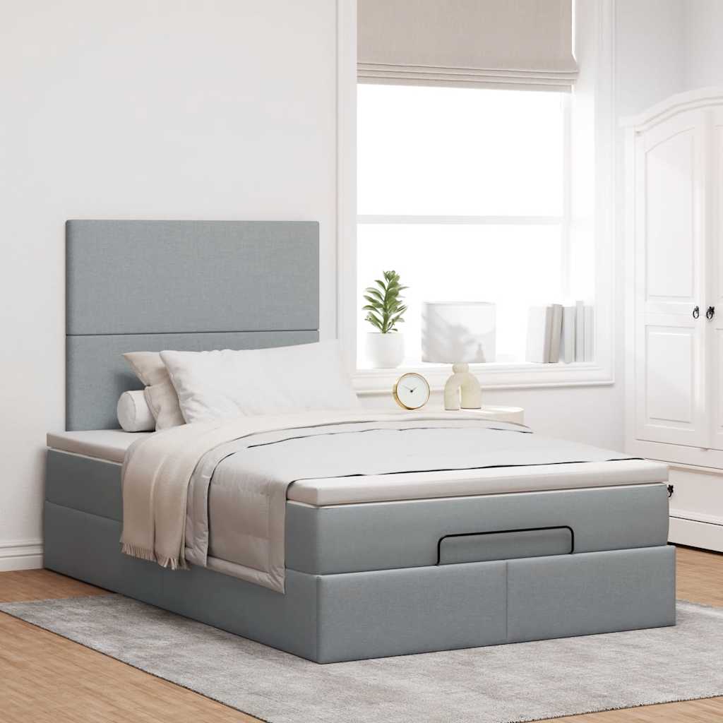 Cadre de lit ottoman et matelas gris clair 120x200 cm tissu - XIOS
