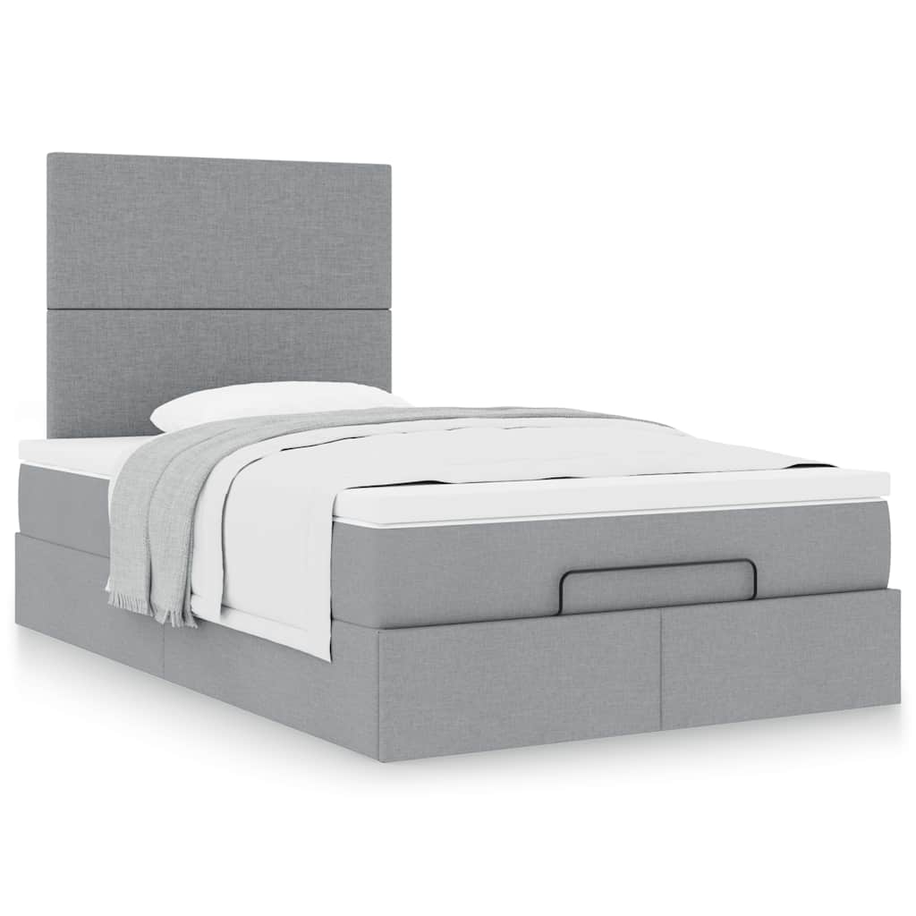 Cadre de lit ottoman et matelas gris clair 120x200 cm tissu - XIOS