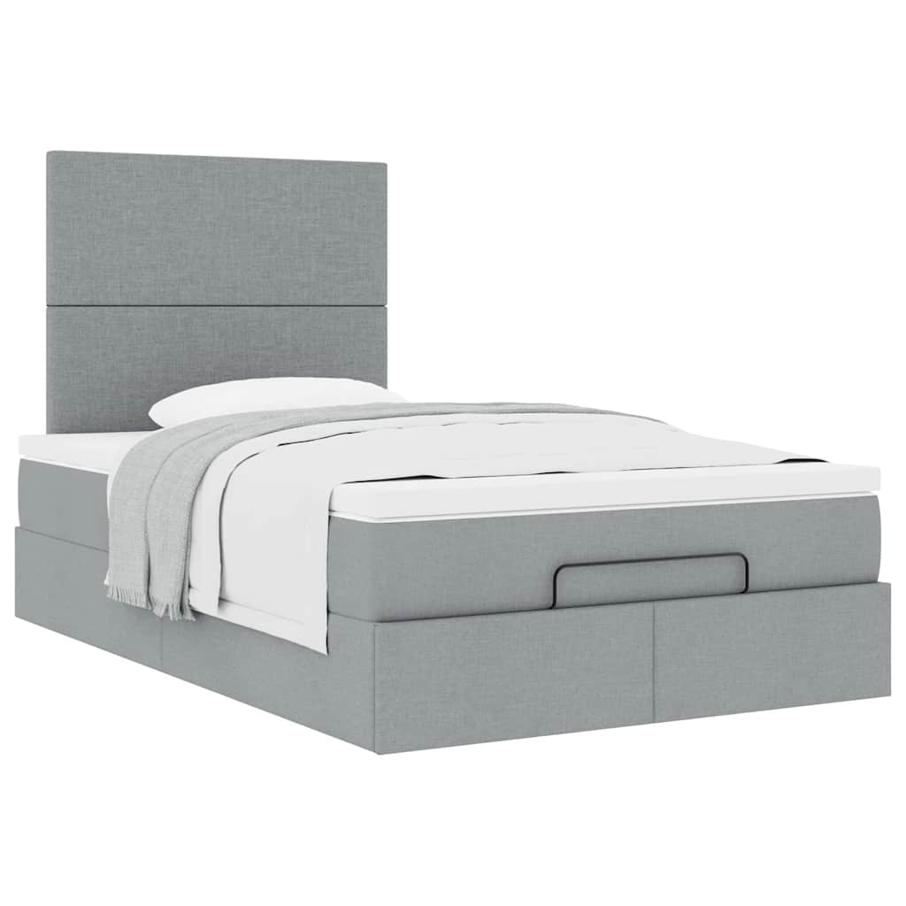 Cadre de lit ottoman et matelas gris clair 120x200 cm tissu - XIOS