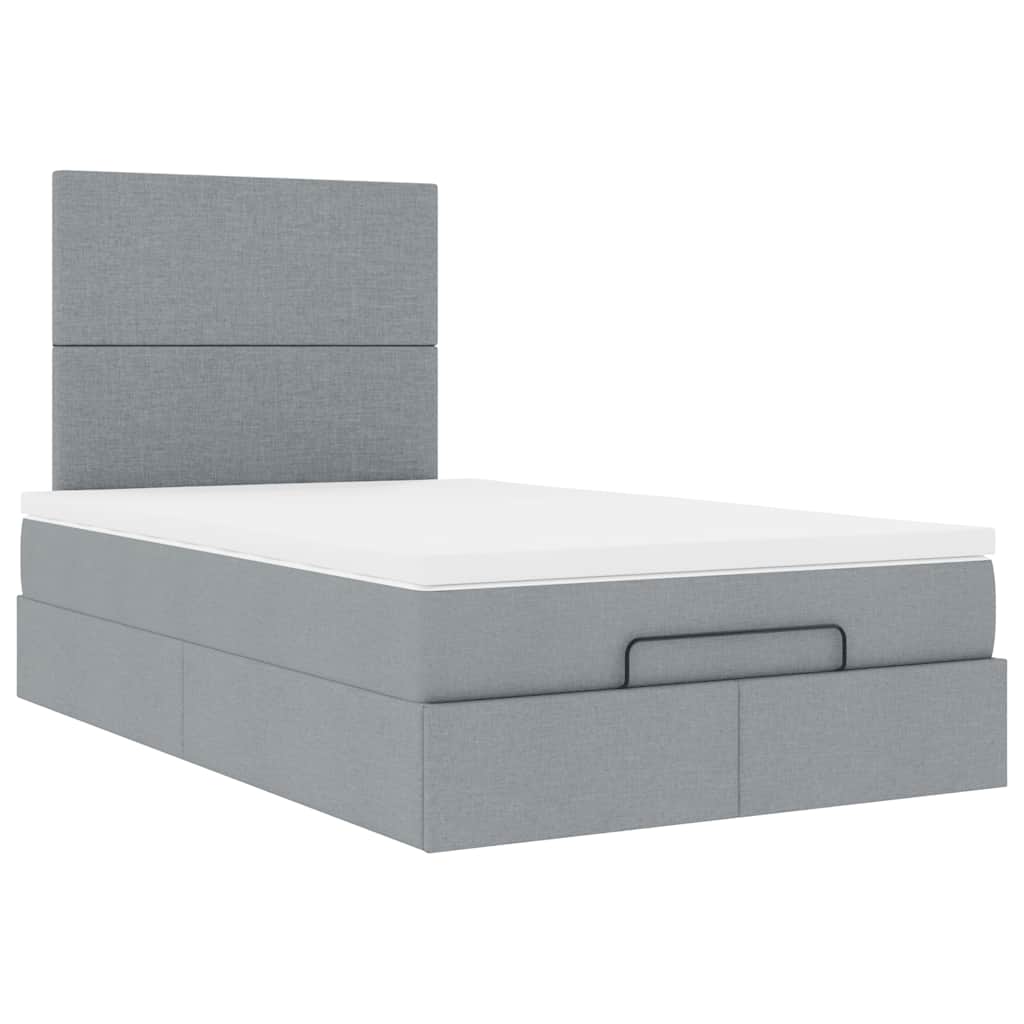 Cadre de lit ottoman et matelas gris clair 120x200 cm tissu - XIOS
