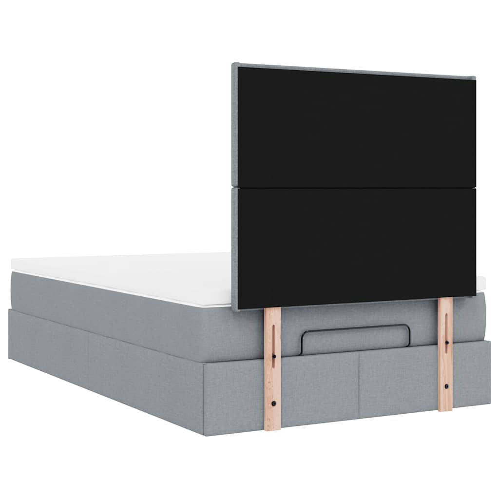 Cadre de lit ottoman et matelas gris clair 120x200 cm tissu - XIOS