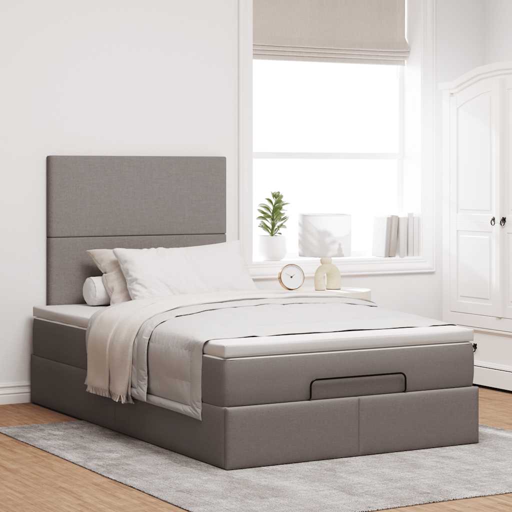 Cadre de lit ottoman avec matelas taupe 120x200 cm tissu