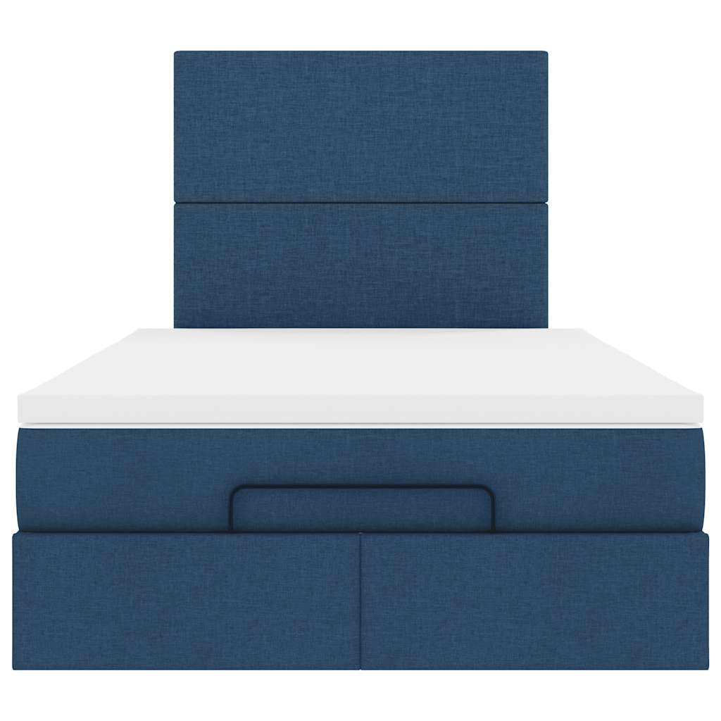 Cadre de lit ottoman avec matelas bleu 120x200 cm tissu