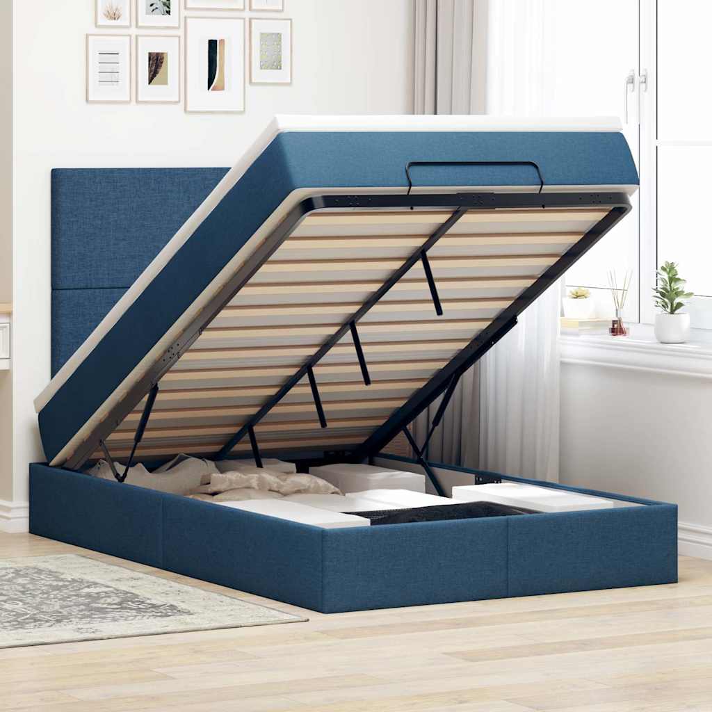 Cadre de lit ottoman avec matelas bleu 120x200 cm tissu - XIOS