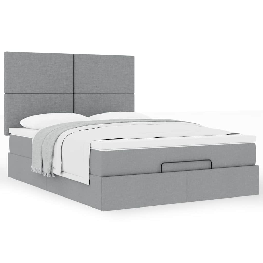Cadre de lit ottoman et matelas gris clair 140x190 cm tissu - XIOS