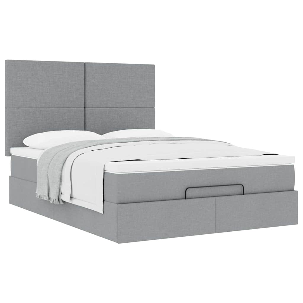 Cadre de lit ottoman et matelas gris clair 140x190 cm tissu - XIOS